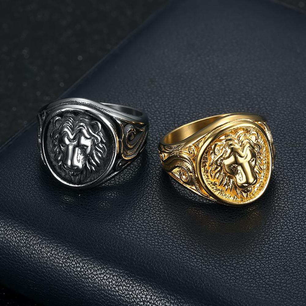 Vintage 316L Stainless Steel Animal Lion Pattern Rings for Men Women Punk Fashion Lion Head Ring Party Jewelry Gift Accessories