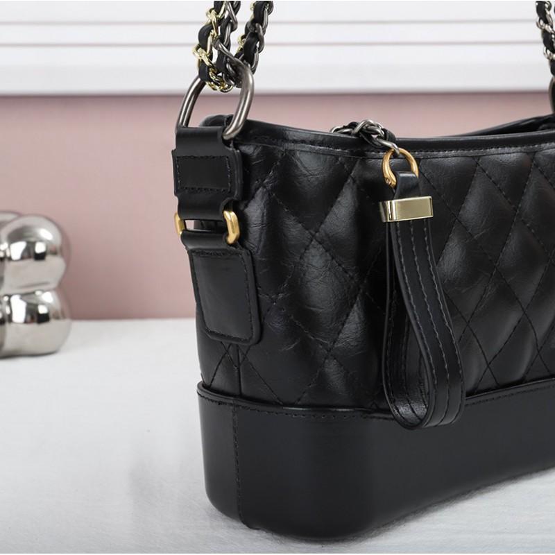 Fashion Genuine Leather Vagrant Bag Lattice Chain Contrast Bucket Net Red Shoulder Cross-body