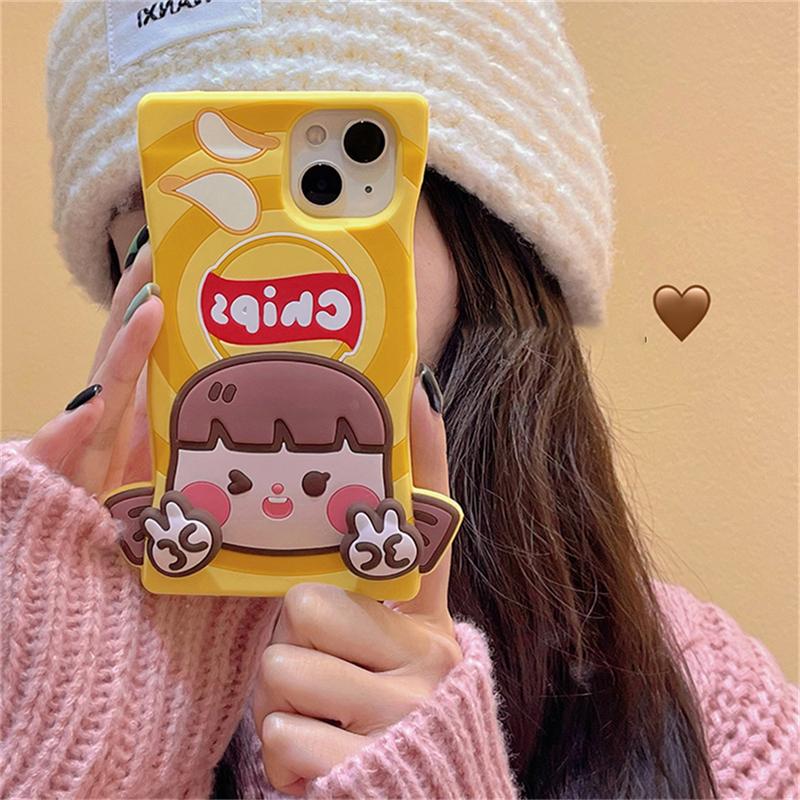 Korejský roztomilý 3d vtipný obal na bramborové lupínky pro iPhone 14 13 12 11 Pro Max Krásný kreslený silikonový měkký kryt odolný proti nárazům
