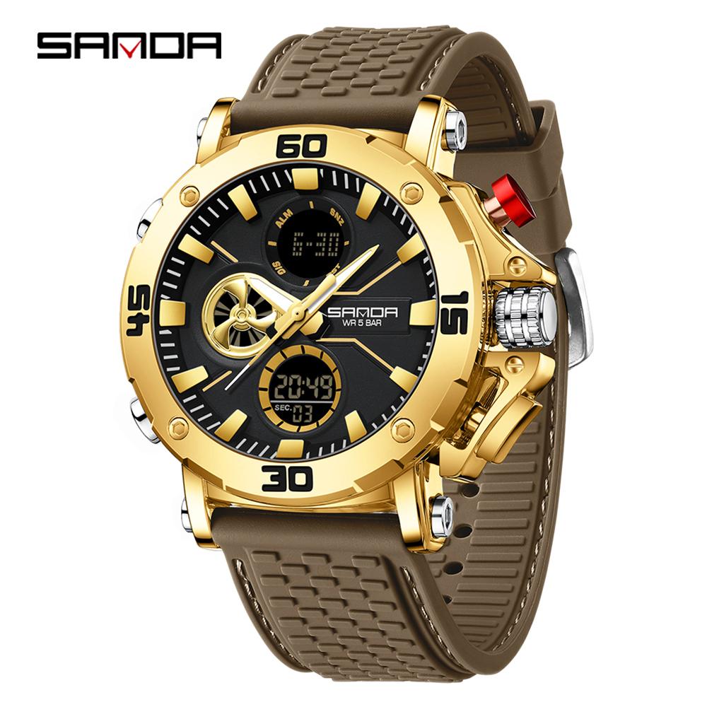SANDA Luxury Men's  Watch Military Sports Waterproof Night Light Stopwatch LED Electronic Digital Men's Watch