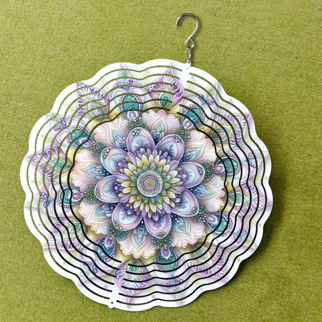 10 Inch Hanging Spinning Wind Chime with Dreamy Mandala Pattern 360 Degree Hook Art Decor for Garden Lawn Courtyard Summer Spring Elegant Gift