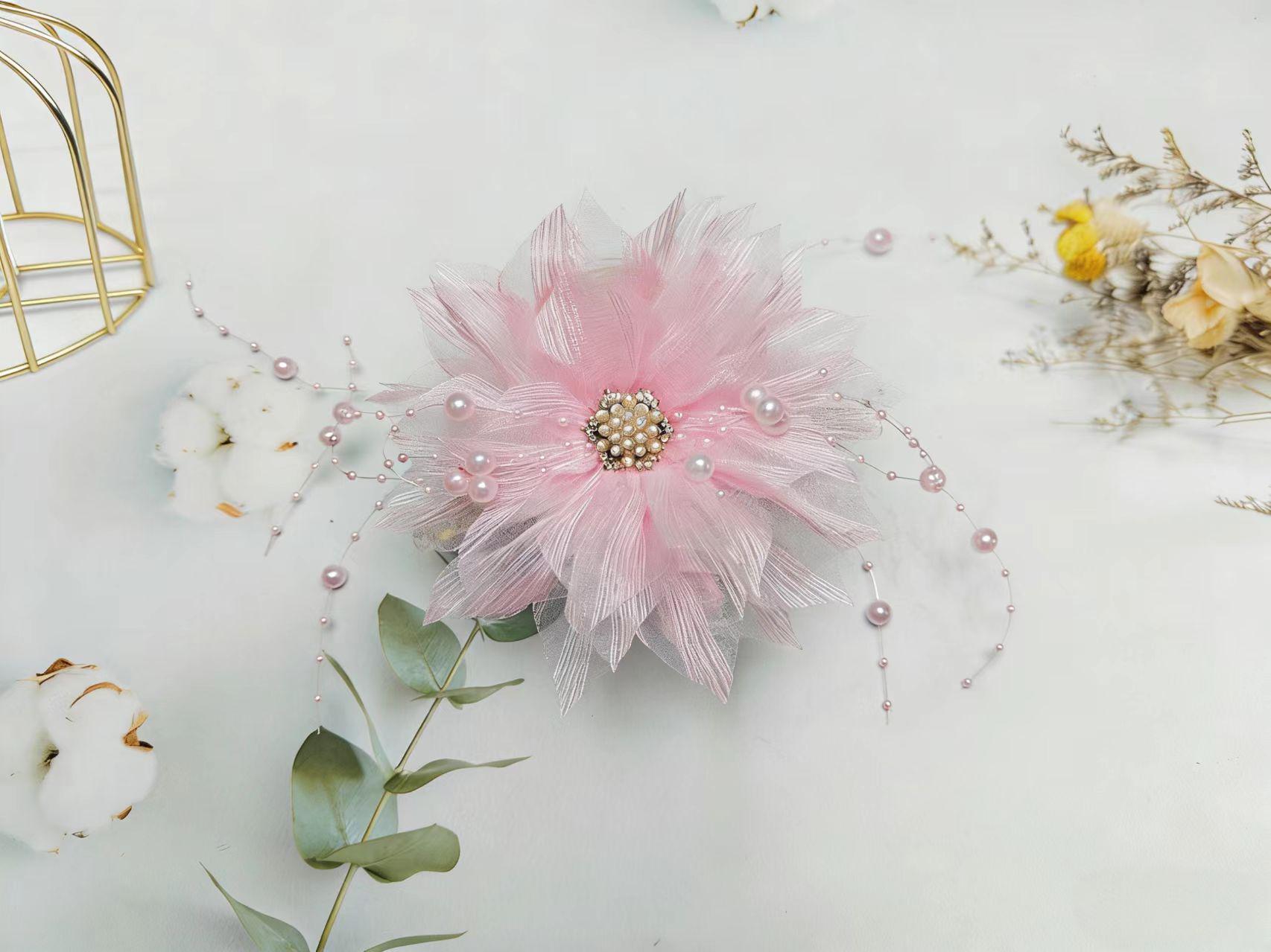 Chic Beaded Mesh Lace Flower Hair Clip with Faux Pearl Tassel