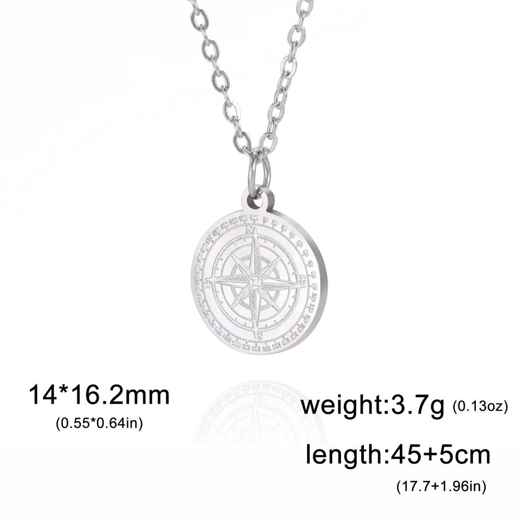 Round Coin Compass Pendant Necklace for Men Women Viking Star Butterfly Stainless Steel Choker Jewelry Hip Hop Accessories Gift