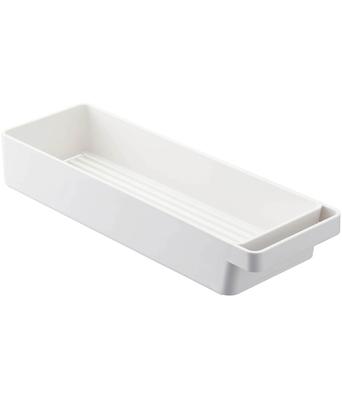 Yamazaki 4708 Slim Glass & Mug Storage with Handle, White, Approx. W10.5 X D33 X H5.3 Cm, Tower Glass Stand, Cutlery Storage, Stackable