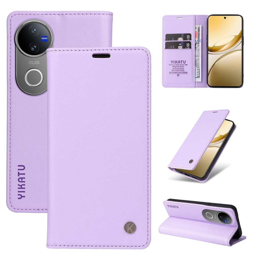 For Vivo V50 5G Phone Cases YIKATU Magnetic Closure PU Leather Mobile Cover  -  Light Purple
