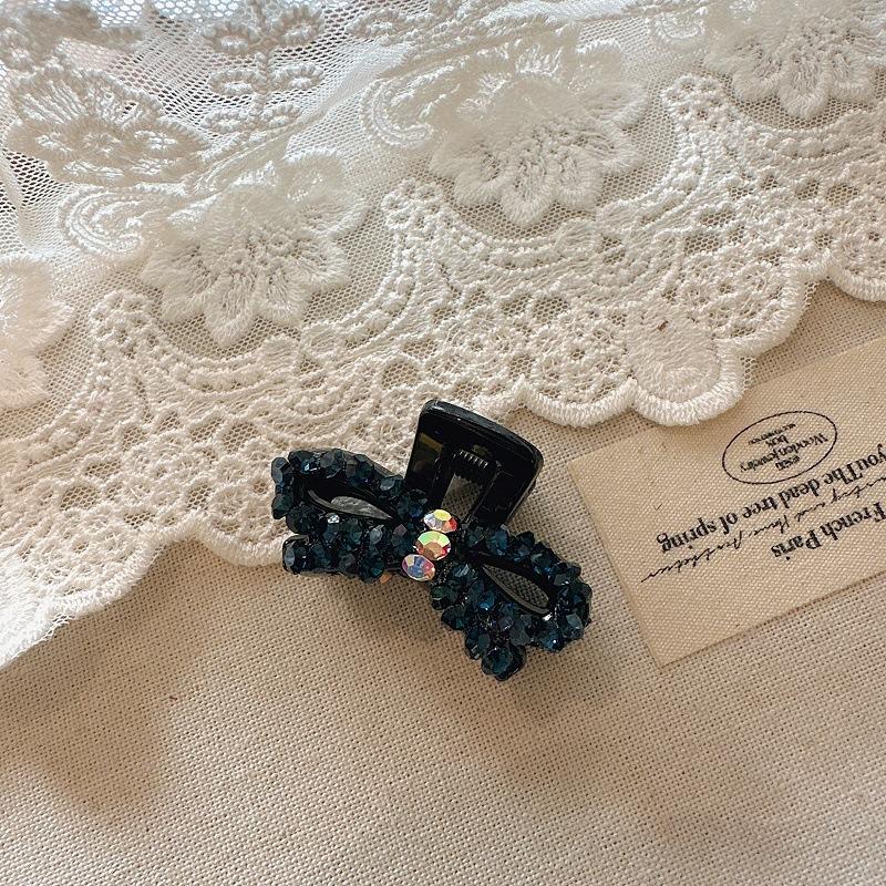 Korean Hair Accessories: High-Quality Rhinestone Hair Claw with Elegant Bow, Small Claw Clips for Women
