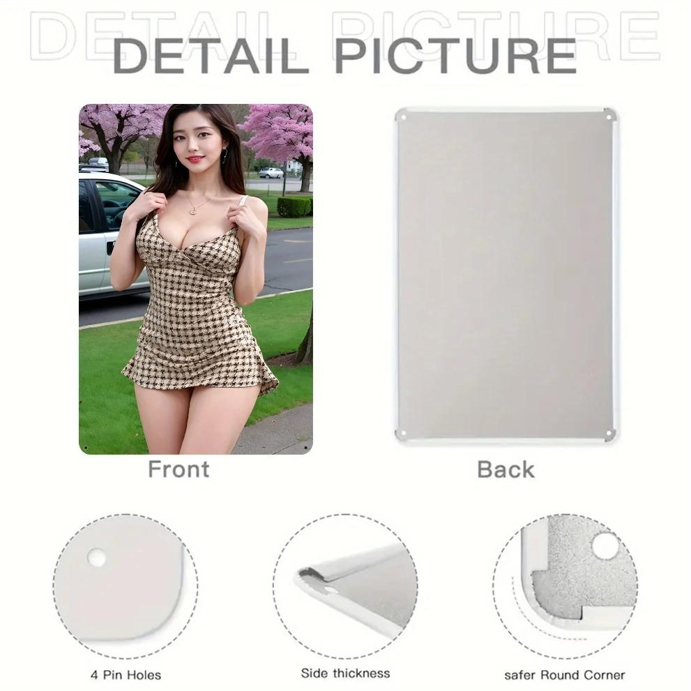 Vintage Houndstooth Metal Wall Art 8"x12" Modern Woman Silhouette Decor Easy Install Black Weatherproof Iron Signs