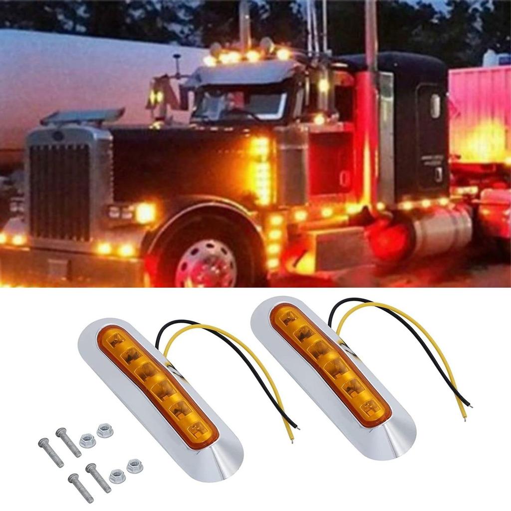 Marker Lamp, Yellow LED, -24V, Truck Side Light, Shoulder Light, 6 Rows Luminous, Plated