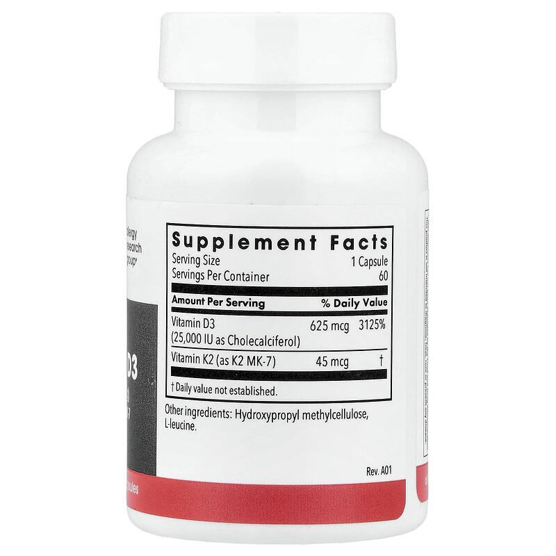 Vitamin D3 with Vitamin K2 MK-7, 60 Vegetarian Capsules