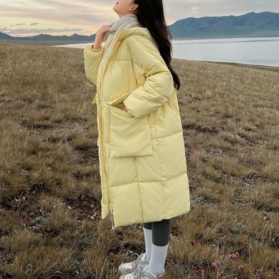 Korean Fashion Long Puffer Jackets Women Causal Winter Pure Color Loose Down Coats Office Lady Oversize Hooded Parkas Female 2022 Chic