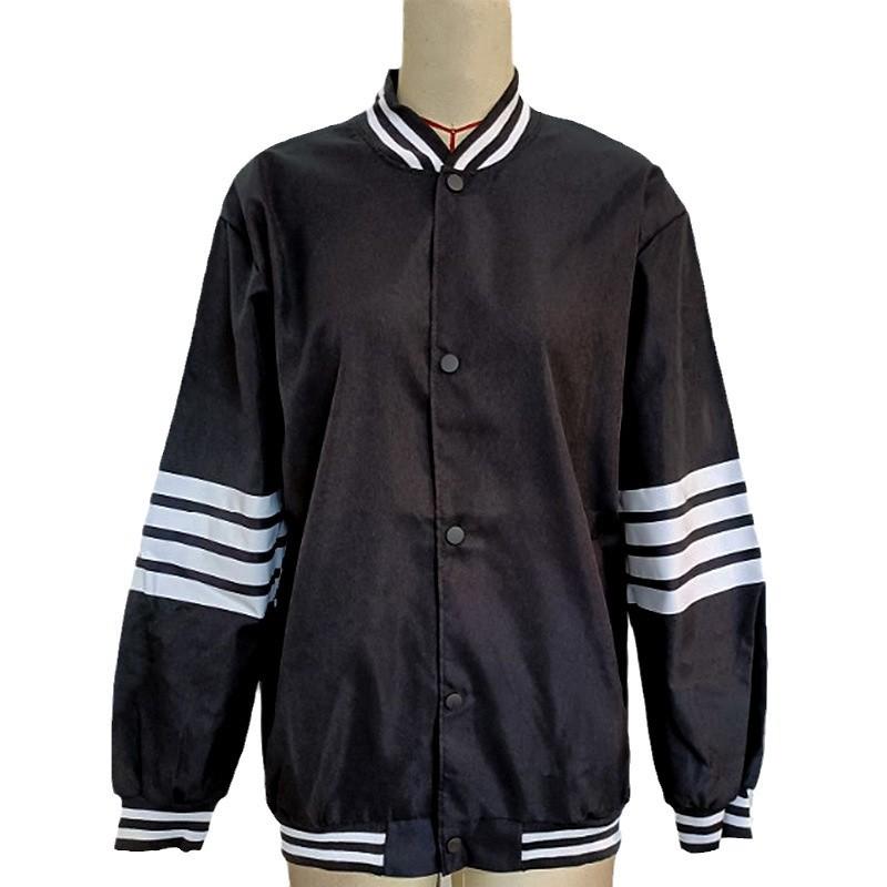 Autumn Women's Solid Colour Stripe Splicing Stand Collar Long Sleeve Loose Jacket