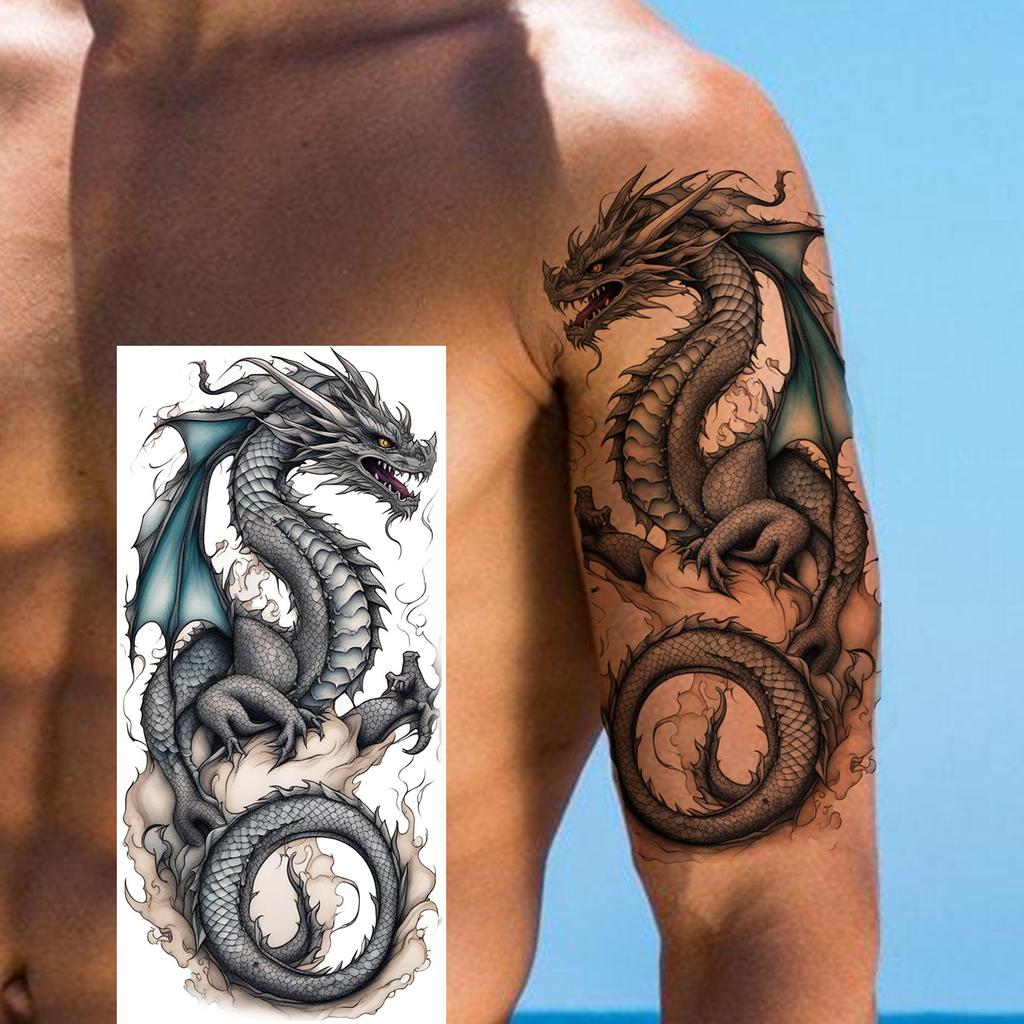 1 Sheet Fashion Dragon Temporary Tattoos For Men Adults Women Forearm Arm Leg Waist Tattoo Sleeve Sticker Disposable Decoration