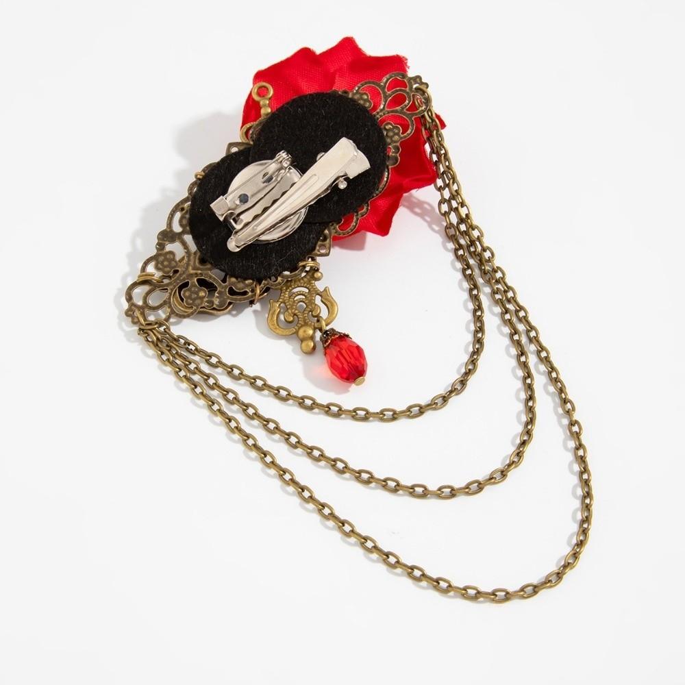 Antique Metal Velvet Rose Brooch Gothic Style Chain Tassel Brooch Elegant Skull Brooch  For Women