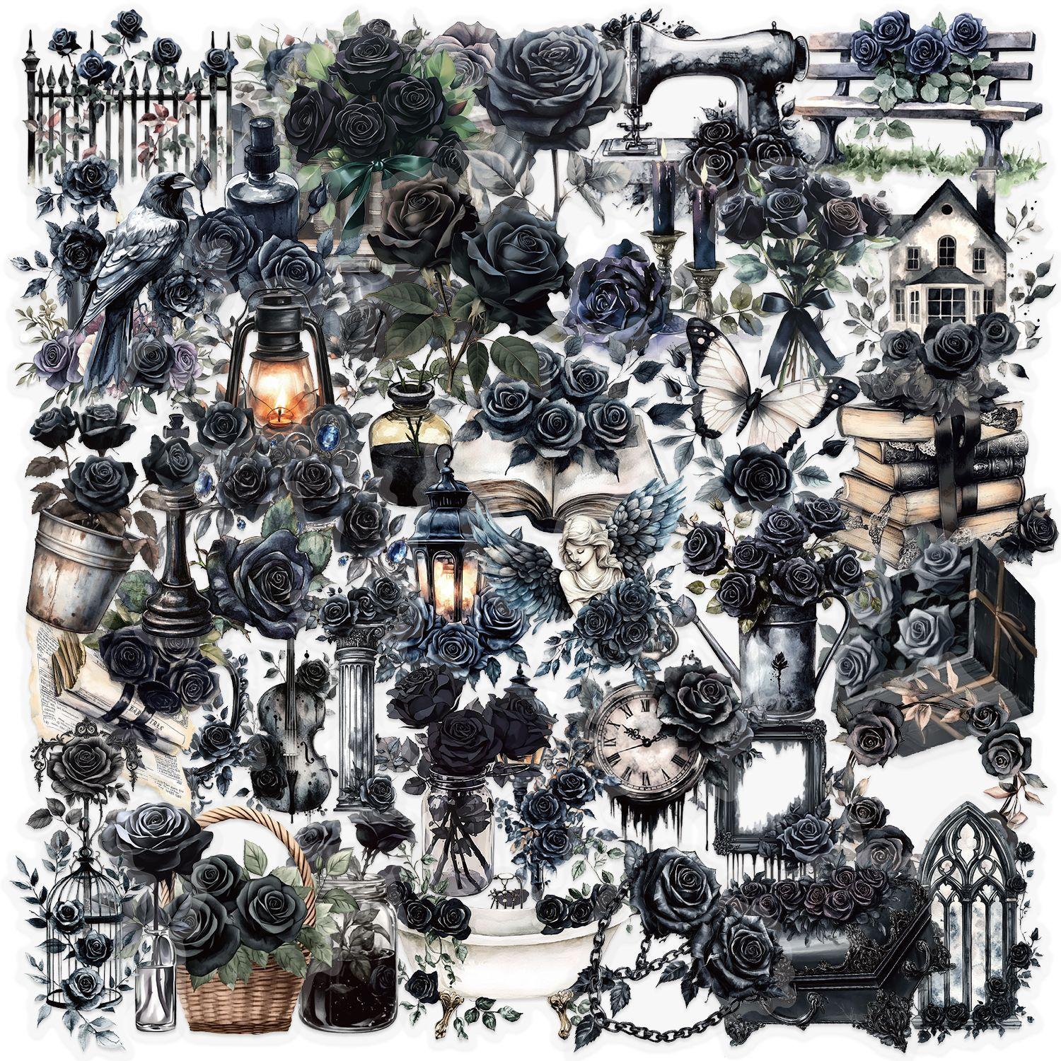 

50 Прозрачных Мультяшных Наклеек Темная Роза Водонепроницаемый Прозрачный ПЭТ Материал для Блокнота Декоративные Гитара Блокнот