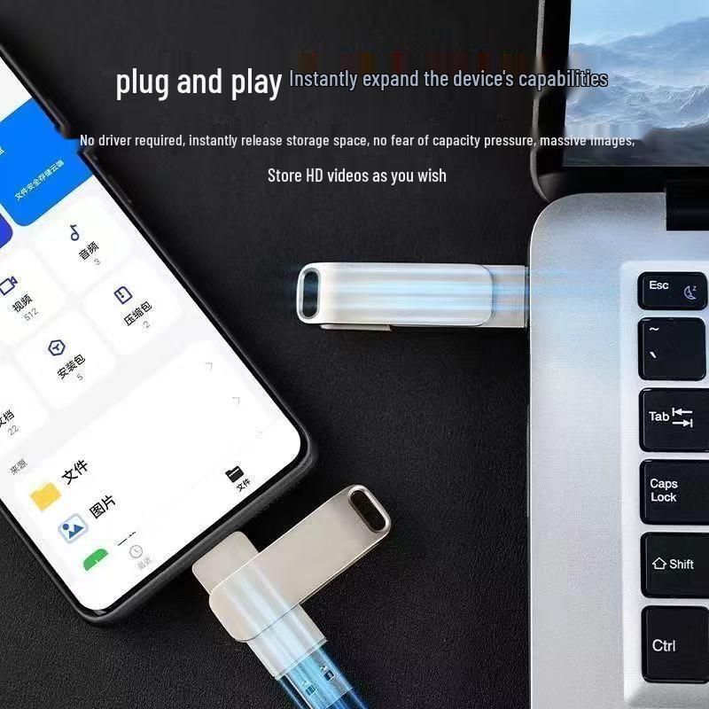 256GB Dual Interface USB Flash Drive with Type-C and 128GB Storage for Phone, Computer, Office, and Car with Fill Light