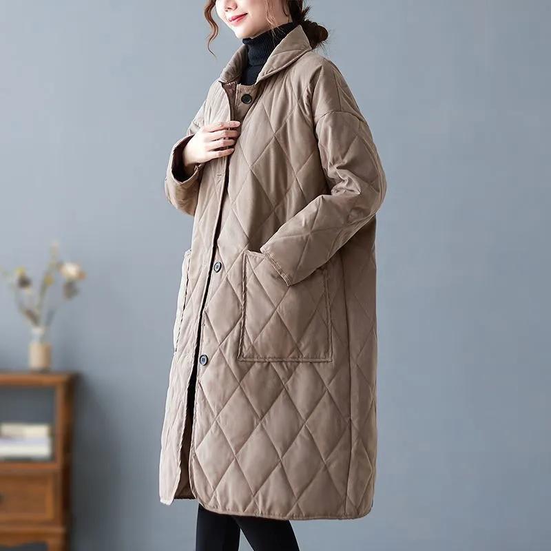 Women's Autumn Winter Diamond Plus Size Jacket Long Sleeve Mid-Length Warm Coat