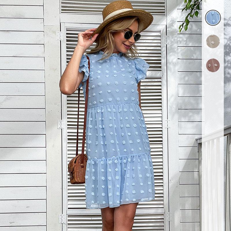

New summer women s blue loose jacquard chiffon dress S абрикосовий