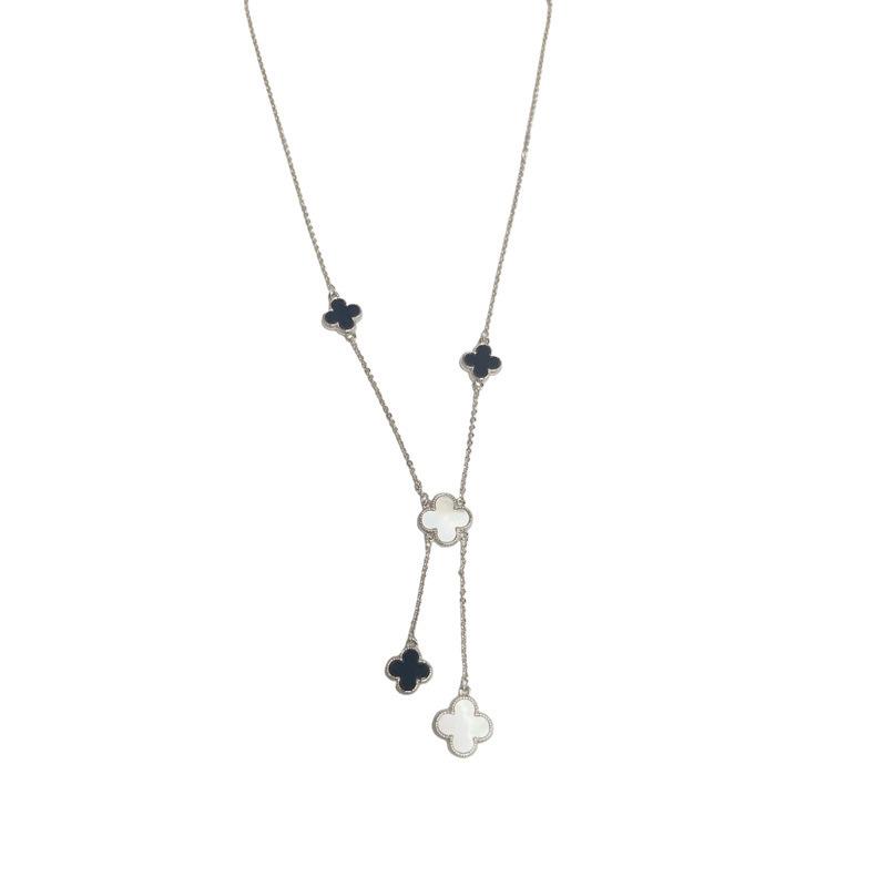 

Black White Clover Lariat Necklace Set – Gold/Silver Y-Shaped Lucky Jewelry, Elegant Gift for Women срібний