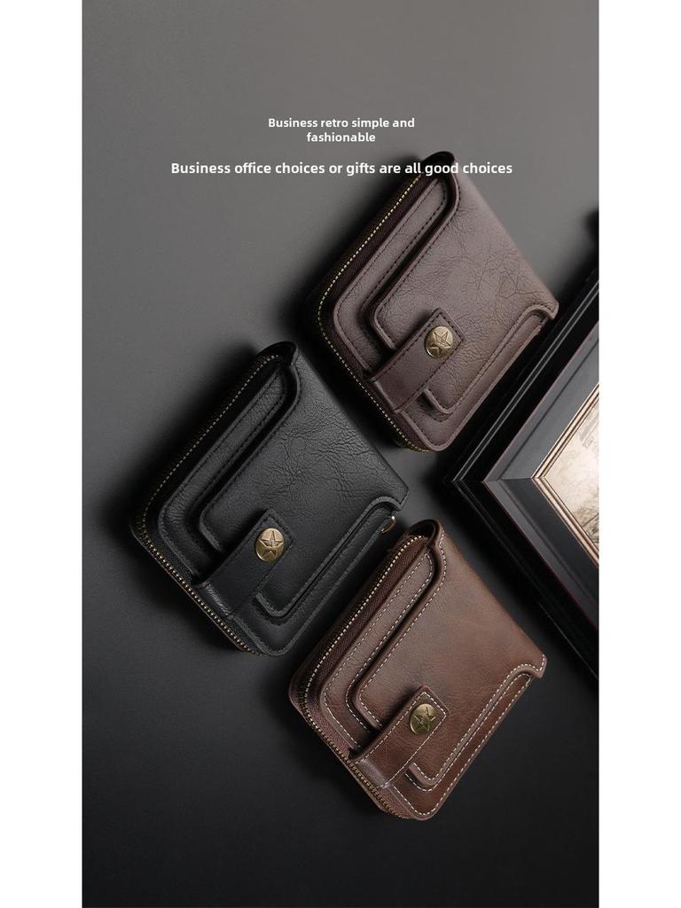 Men's Retro Simple Multi-Card Slot Polyester Zipper Wallet