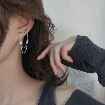 Chain Fringed Earrings Temperament Commuting Atmosphere Fashionable Curved Double-Layer Design Simple And Cold Women'S Ear Jewelry