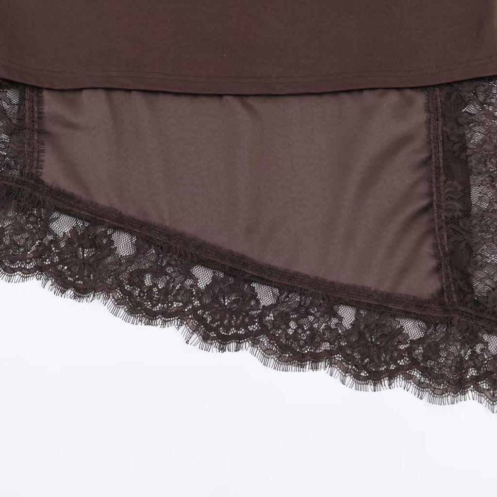 TAOP&ZA Women's Spring 2026 Asymmetrical Lace Patchwork T-shirt