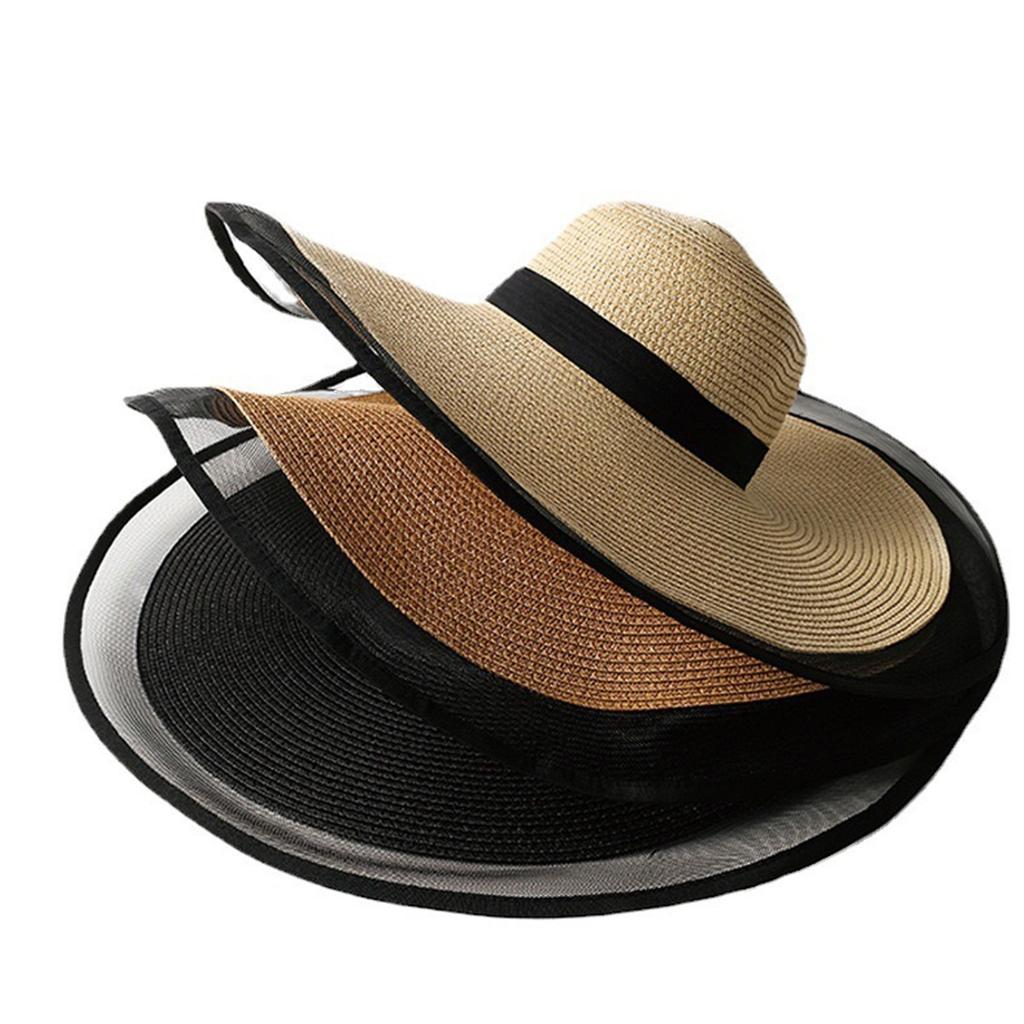 Ladies' Solid Color Woven Wide Brimmed Sun Hat