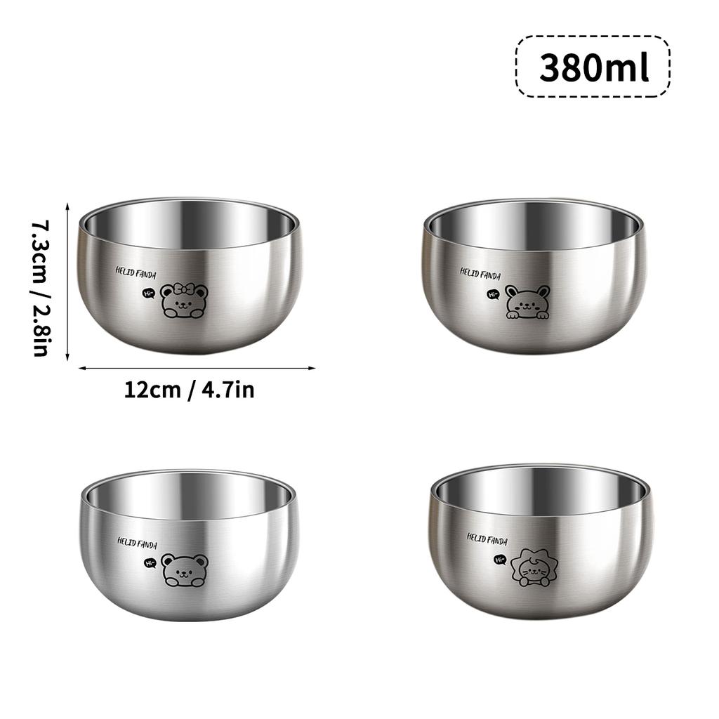 WORTHBUY 380/500ML 316 Stainless Steel Bowl Double-layer Children Rice Bowl Cute Tableware Kindergarten Anti Scalding Soup Bowl
