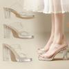 Fashion Transparent High-heeled Slippers Women Summer Waterproof Table Straight Strap Slippers Crystal Heel Thick Heel Sandals for Women