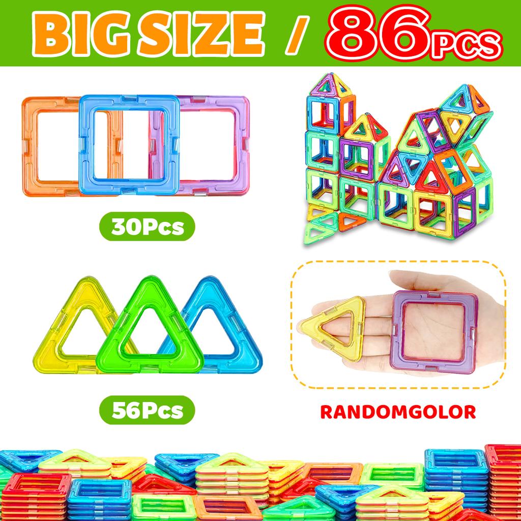 Big Size Magnetic Building Blocks - 3D STEM Educational Constructor Toys For Kids Multiple Shaped Magnetic Building Blocks