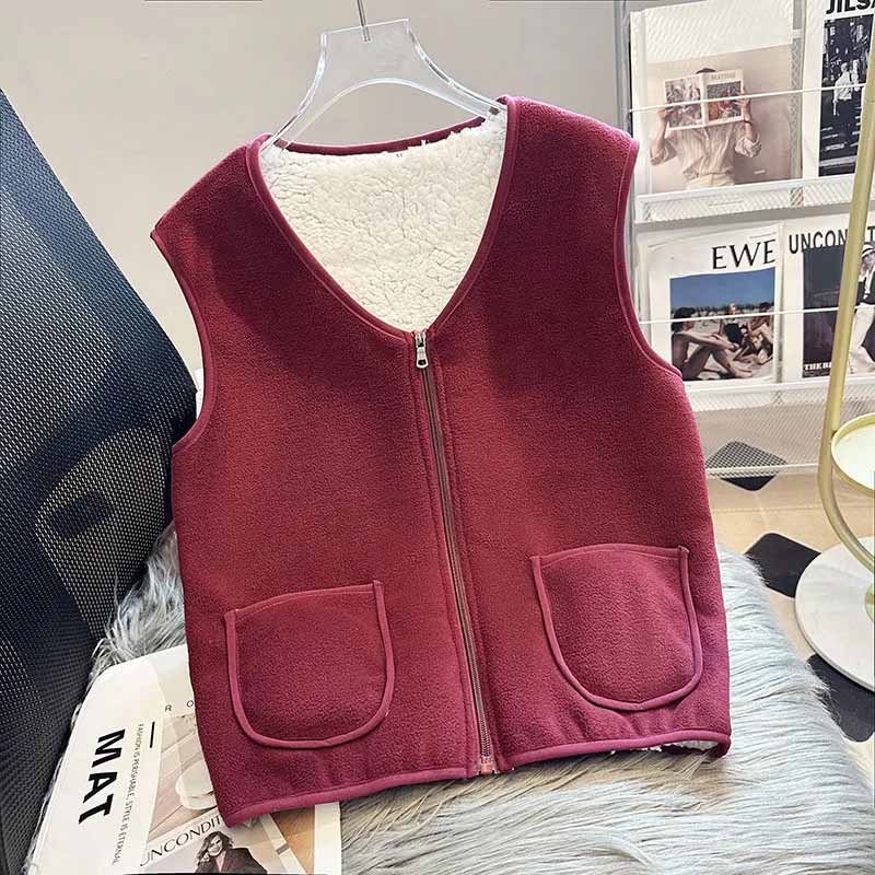 Padded Vest Women Winter Thickened Bottoming Undershirt  Solid Color Warm Sleeveless Vest