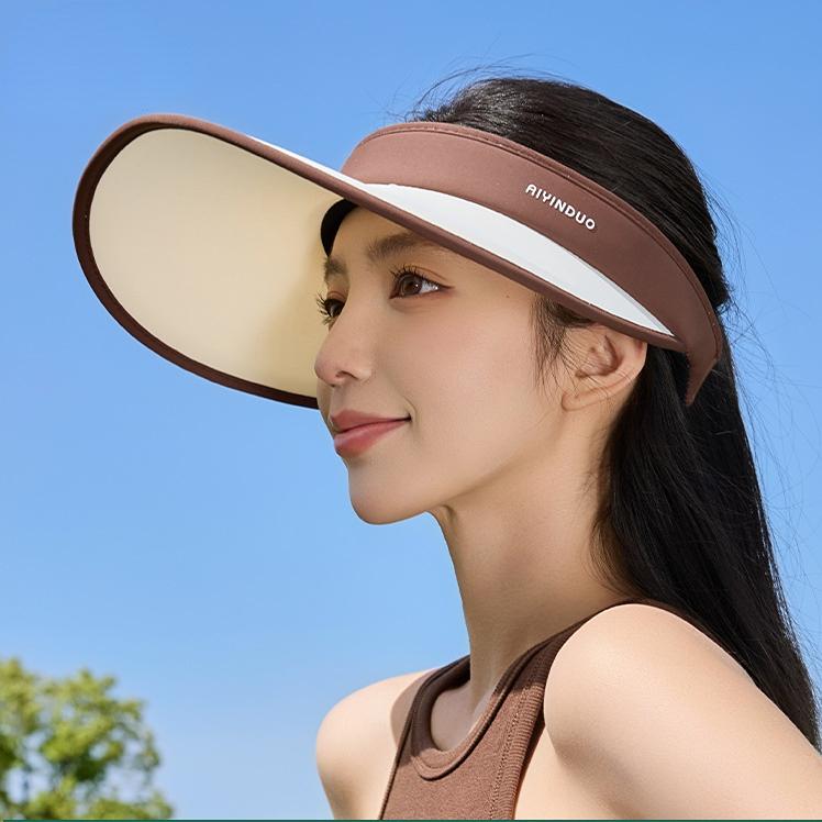 Women's Ice Silk UV50+ Wide Brim Open-Top Visor Summer Color Blocking Cooling Hat for Outdoor Sports & Urban Fashion