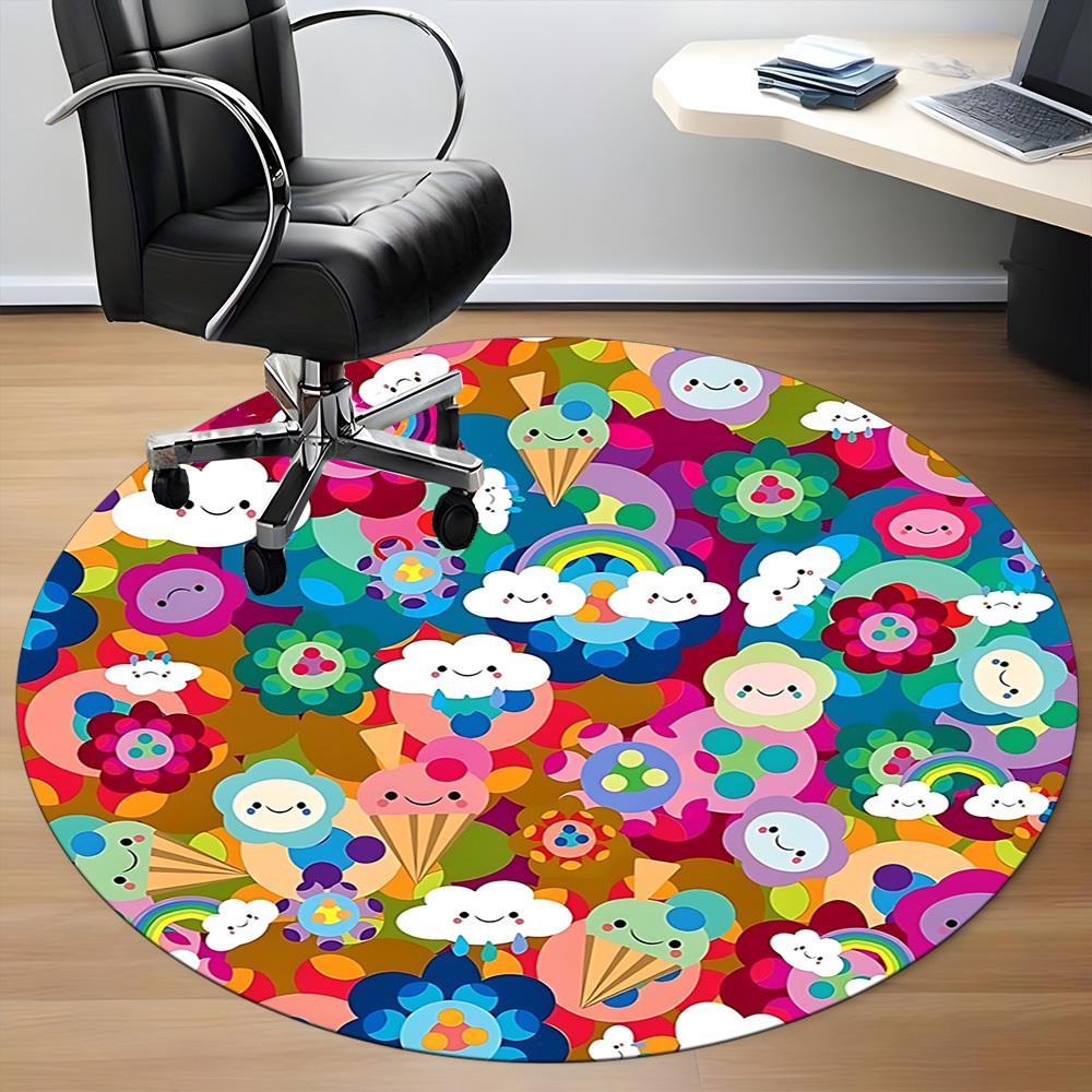 

1pc Rainbow, Clouds Chair Carpet for Office Non-Slip, Machine Washable Rug for Office, Room - Holiday Decor, Machine Made yy251016056 80cm by 80cm
