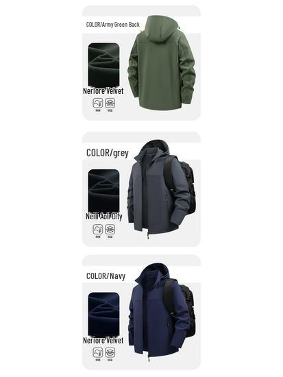 Men's Winter Softshell Jacket with Detachable Hood, Fleece-Lined, Windproof, and Warm - Plus Size Available