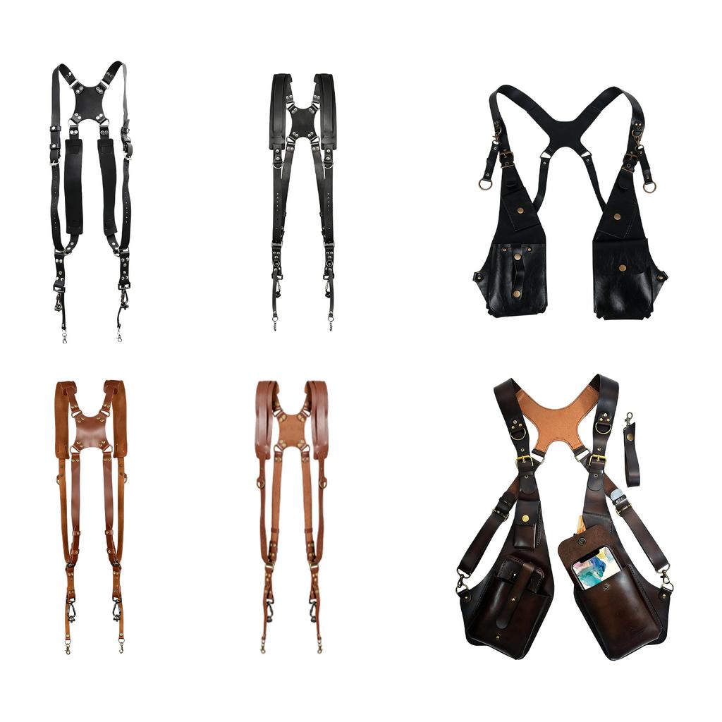 Leather Camera Harness Double Shoulder Straps For DSLR Equipment AntiSlip Suedes Lining Photography Accessory