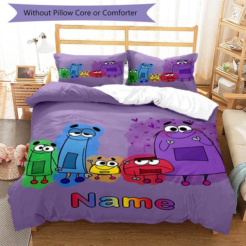 3pcs Custom Name StoryBots Bedding Set Duvet Cover Closure Includes 1 Duvet Cover & 2 Pillowcases, Soft and Comfortable for All Seasons.
