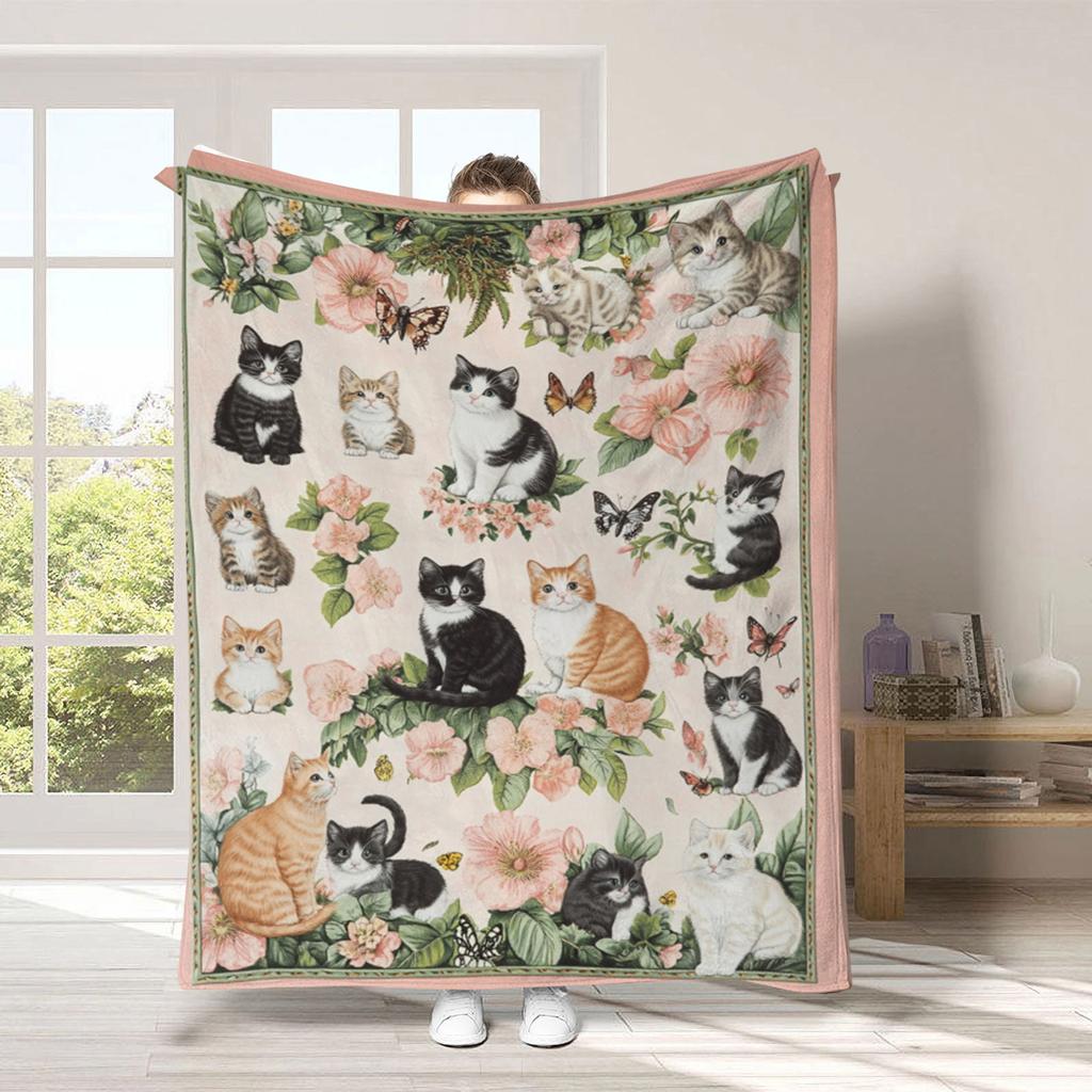 Vintage Pet Cat Digital-printed Polyester Bedroom Velvet Flannel Soft Sofa Cover Blanket Fleece Soft Cover Blankets for Beds