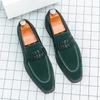 Fashion High end  men's suede leather shoes soft soles comfortable trendy green men's leather casual shoes flat bottomed loafers