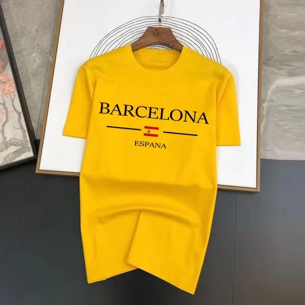 Pánské letní tričko s potiskem Barcelona s motivem Y2K a motivem víry Espana s krátkým rukávem, volné topy z čisté bavlny
