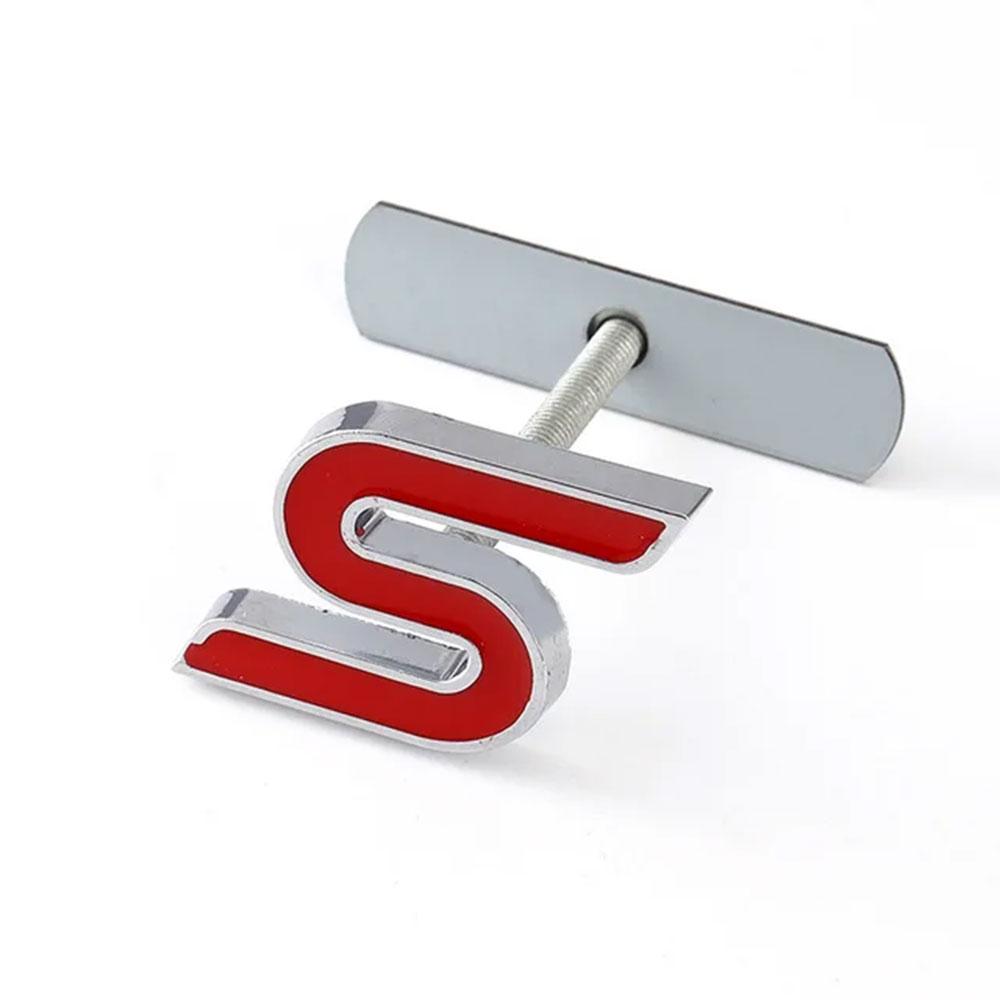 AJG1 3D Metal Letter S Logo Car Front Grille Emblem Badge Rear Trunk Stickers Decal For Ford Focus Fiesta Escape Ecosport Kuga Mondeo