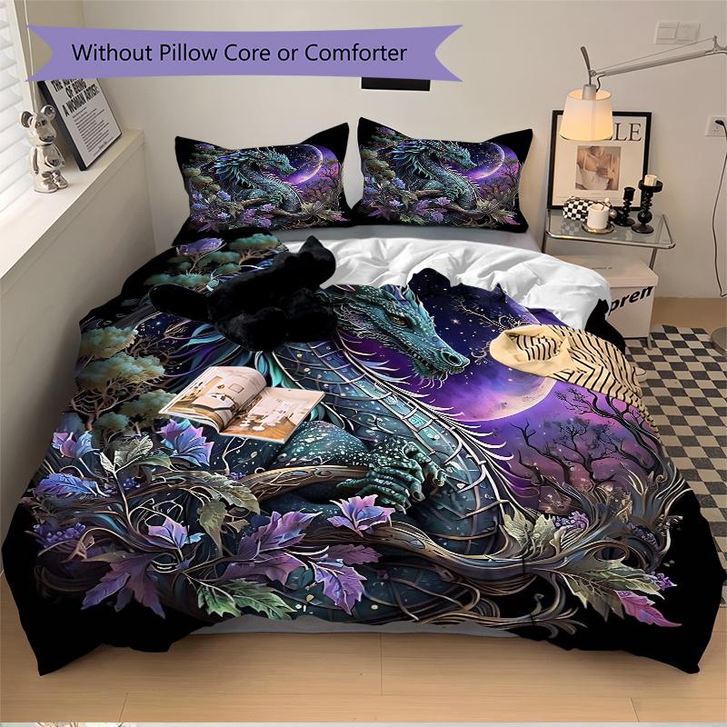 3pcs Enchanted Moonlit Serpent Print Cover Set Ultra Soft, Breathable, and Comfortable Bedding with Stylish Design for Bedroom and Guest Room Dec