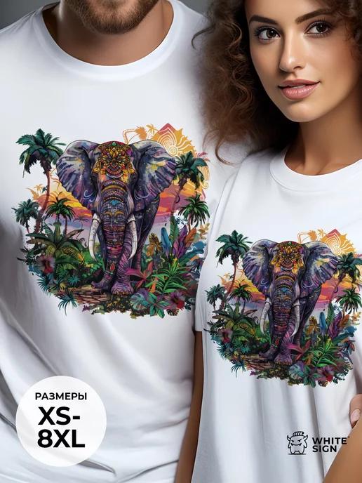 Oversized summer T-shirt with  Indian Elephant  print XL