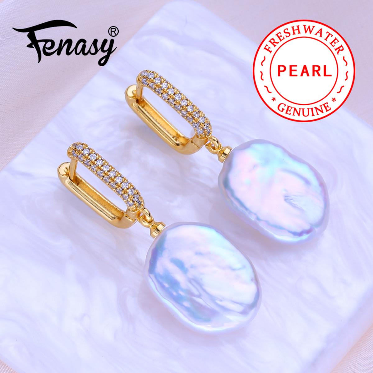 

FENASY Натуральные пресноводные жемчужные серьги Модные барочные жемчужные серьги-кольца для женщин Подарок на день рождения Оптовая продажа