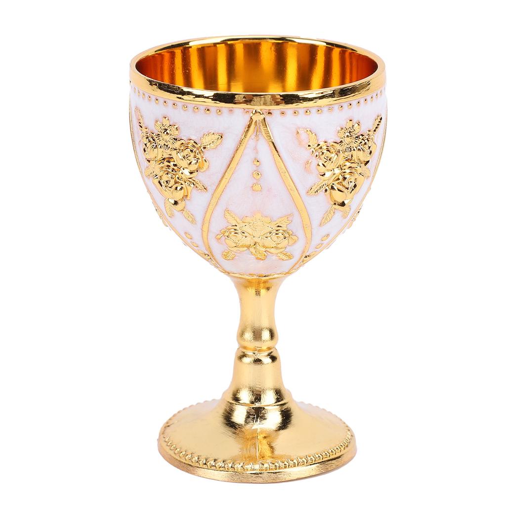 Coppa Calice da Vino in Lega 30ml Stile Europeo High End Uso Domestico Metallo Vintage Motivo a Rose Tutto Bianco
