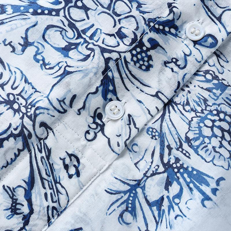 2026 Spring Women's Blue & White Porcelain Stand Collar Long Sleeve Shirt, Chinese Style, Slim Fit, Pure Cotton