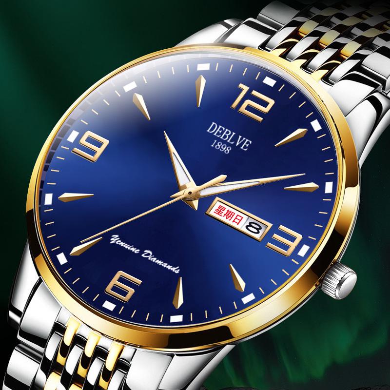 Men's Ultra-Thin Luminous Waterproof Alloy Wristwatch with English-Chinese Calendar and Solid Steel Band
