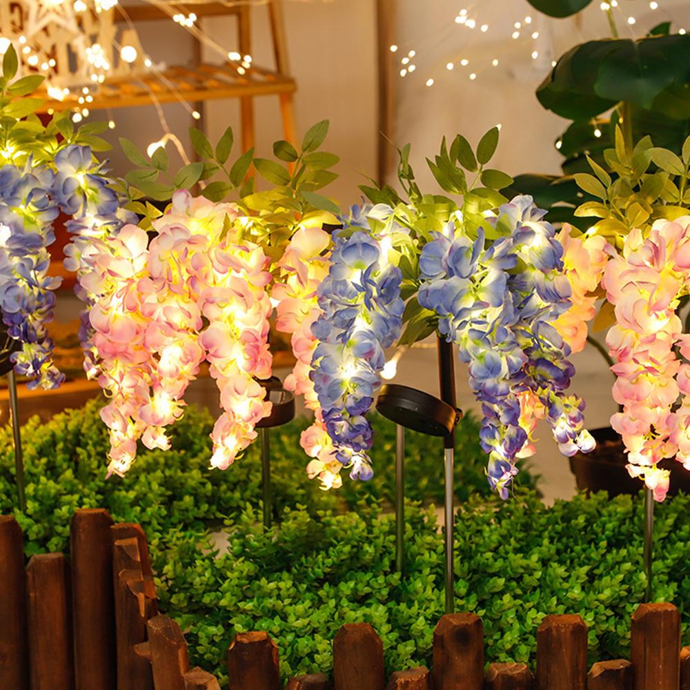 Solar Außen Deko Licht Realistische Glyzinien Blüten Wasserdicht Künstliche Blumen Licht Solarbetrieben Garten Rasen Hof Lampe