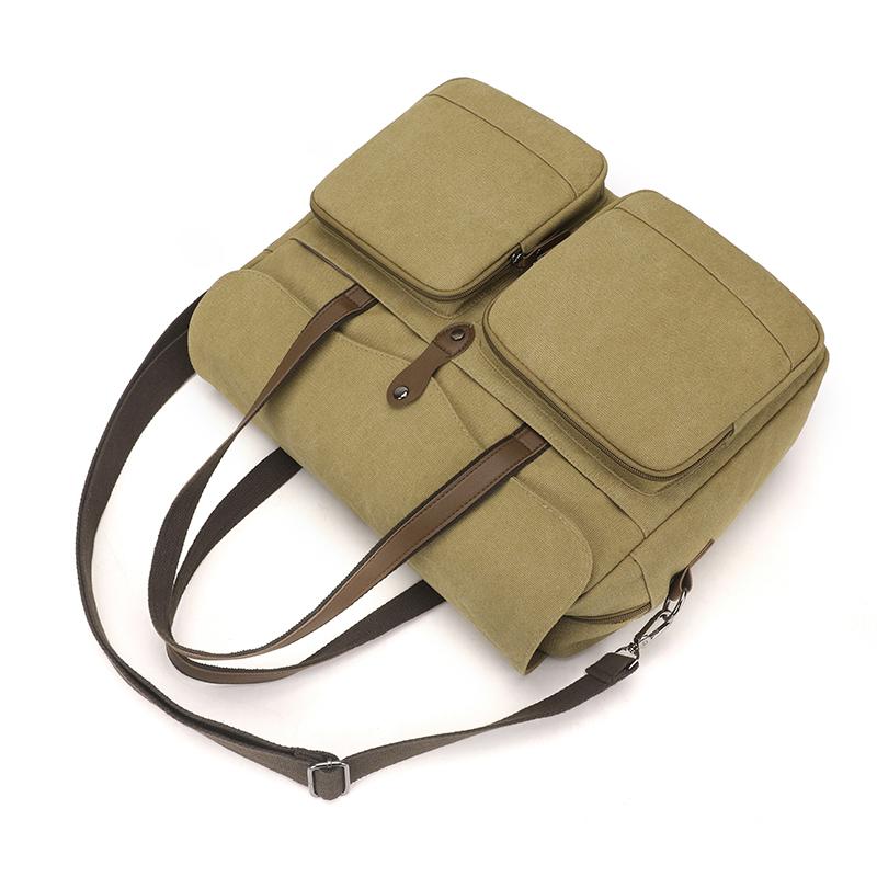 Commuter Handbag Multi-Pocket Men's Bag Large Capacity Crossbody Briefcase Solid Color Canvas Shoulder Bag