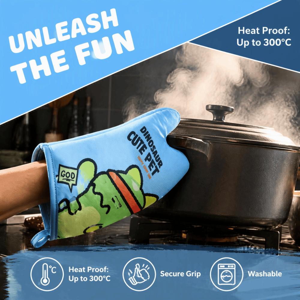 2PCS Cotton Lining Oven Mitt Cartoon Printed Kitchen Cooking Glove Durable Baking Glove  Kitchen