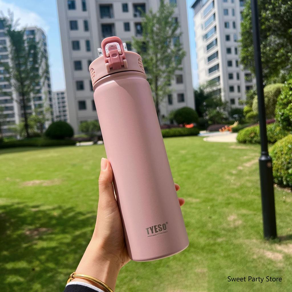 Tyeso 600/750ML Stainless Steel Vacuum Flask With Straw Car Thermal Cup Sports Water Bottle Travel Insulated Cup Thermal Mug