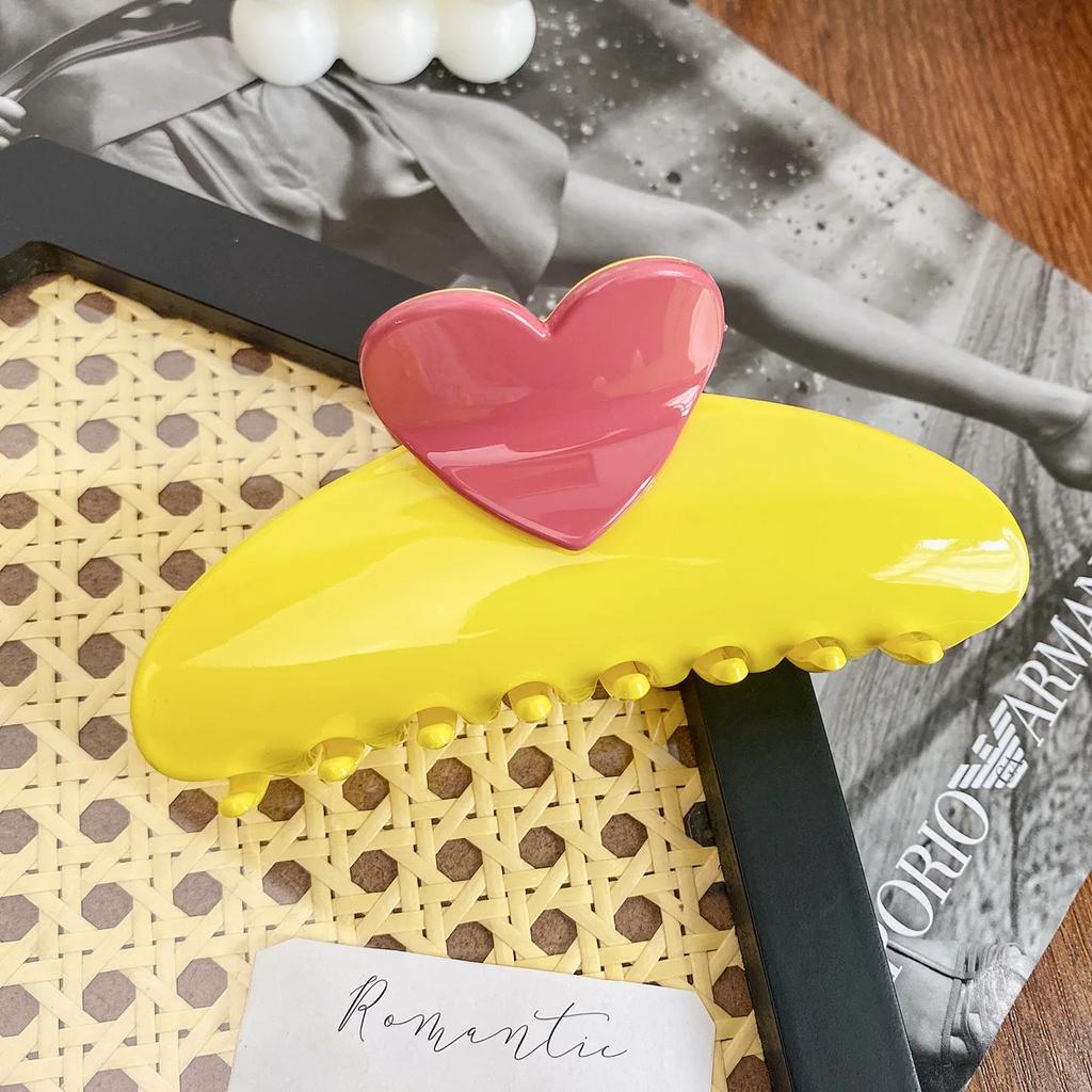 New Candy Color Love Heart 5.11" Big Size Hair Claw Clips for Women Girls Elegant Geometric Plastic Spring Summer Headwear Gift
